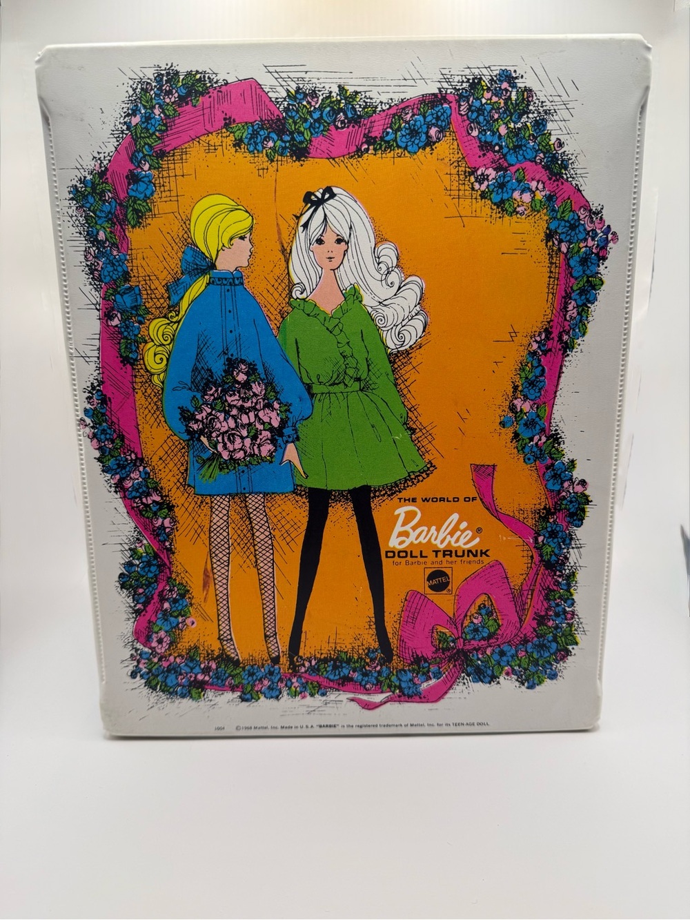 Vintage 1968 Mattel The World of Barbie Doll Trunk Vinyl Case White Orange #1004